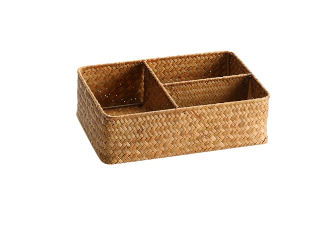 Woven Grass 3-Compartment Storage Box