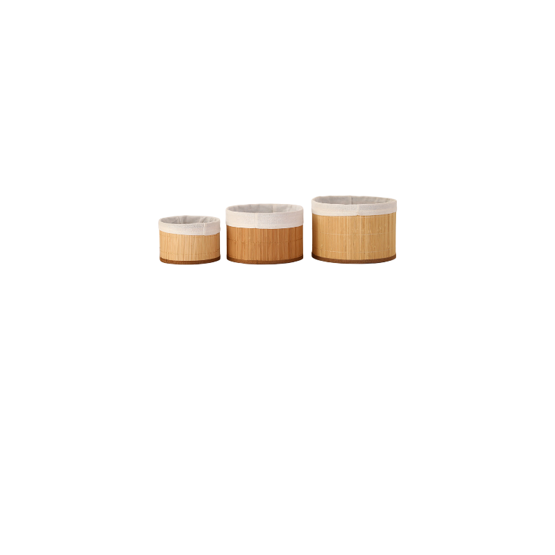 Bamboo Woven Round Laundry Hamper 3-Piece Set