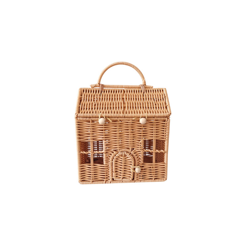 Faux Rattan House-Shaped Suitcase with Handle