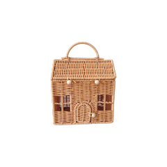 Faux Rattan House-Shaped Suitcase with Handle