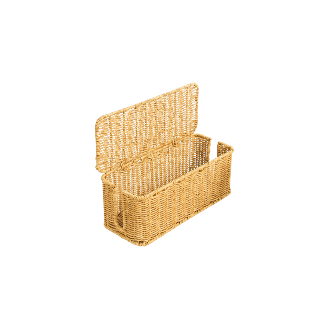 Faux Rattan Power Strip Storage Basket