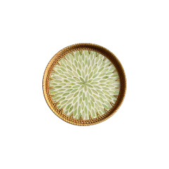 Rattan Shell Tray - Green Leaf