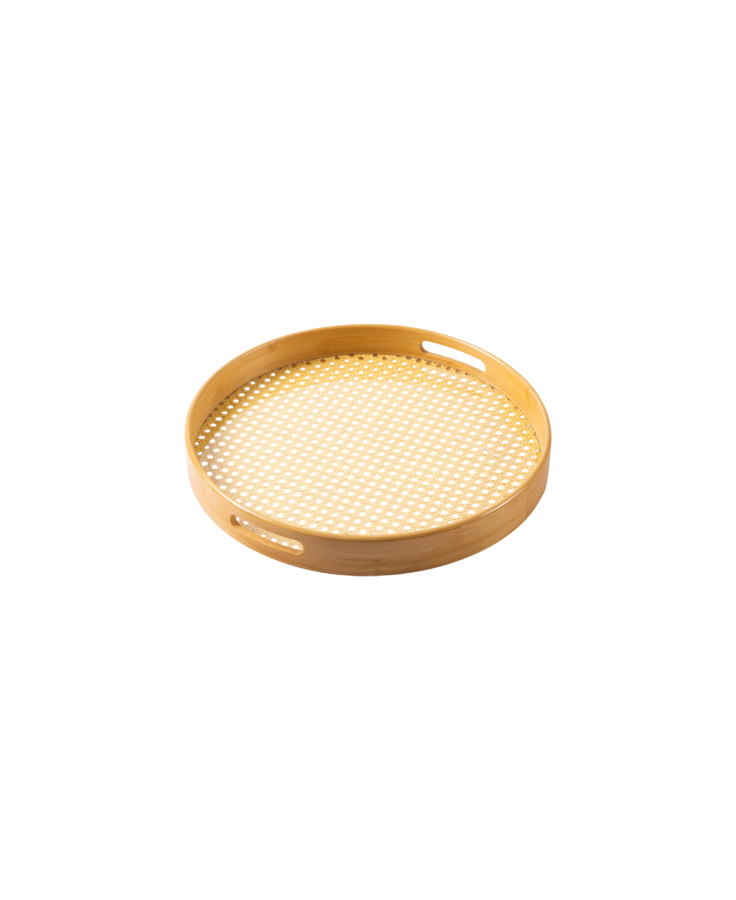 Bamboo Round Tray with Rattan Base