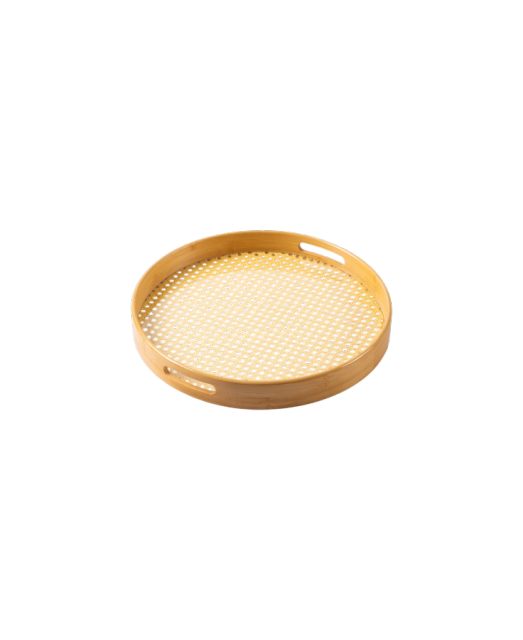 Bamboo Round Tray with Rattan Base
