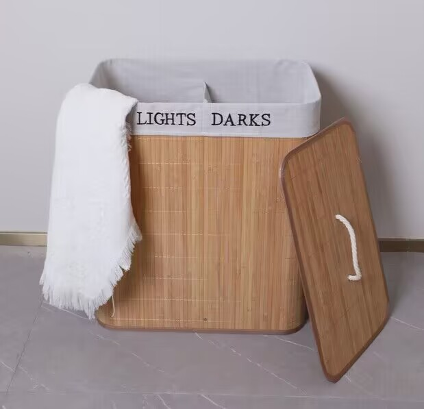 RECT FOLDING BAMBOO HAMPER--Environmentally friendly, beautiful and convenient