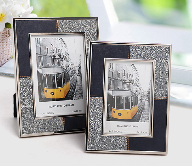 Metal leather photo frame--of textural quality