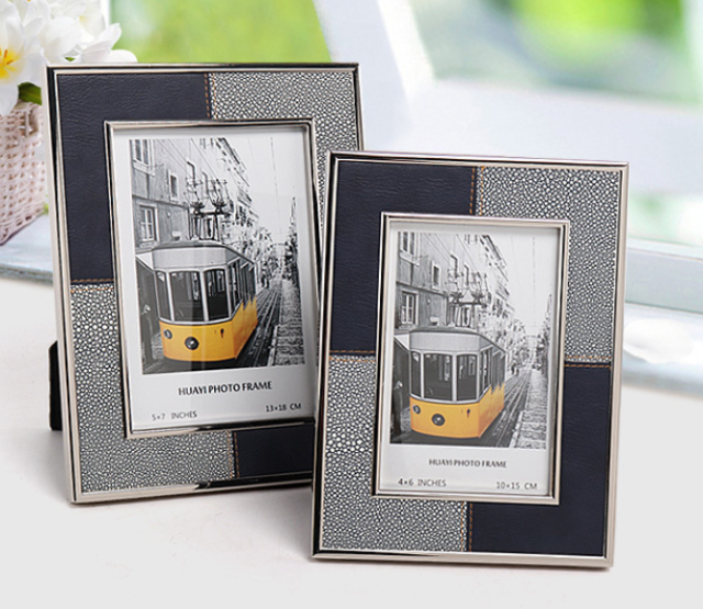 Metal leather photo frame--of textural quality