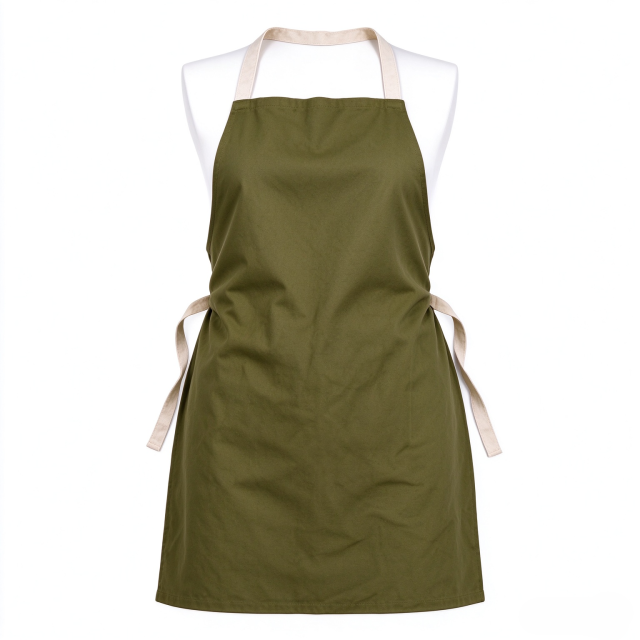 A dark green halter-neck apron