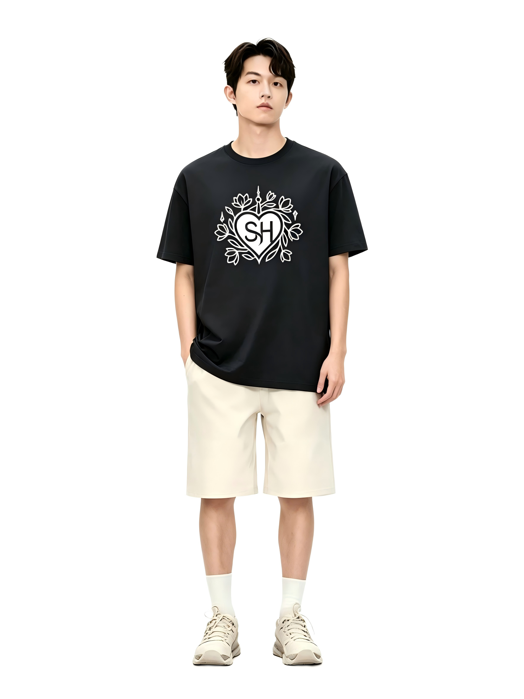 Love Shanghai Black Crewneck Tee Shirt