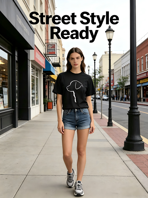 Trendy Animal Black Crewneck T-shirt