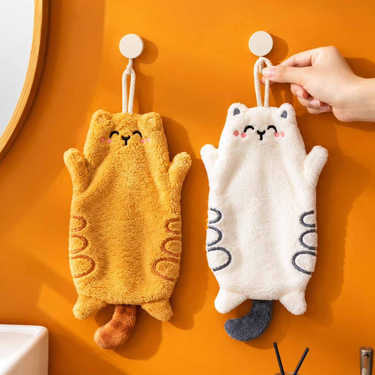 Cat Chenille Hanging Hand Towels