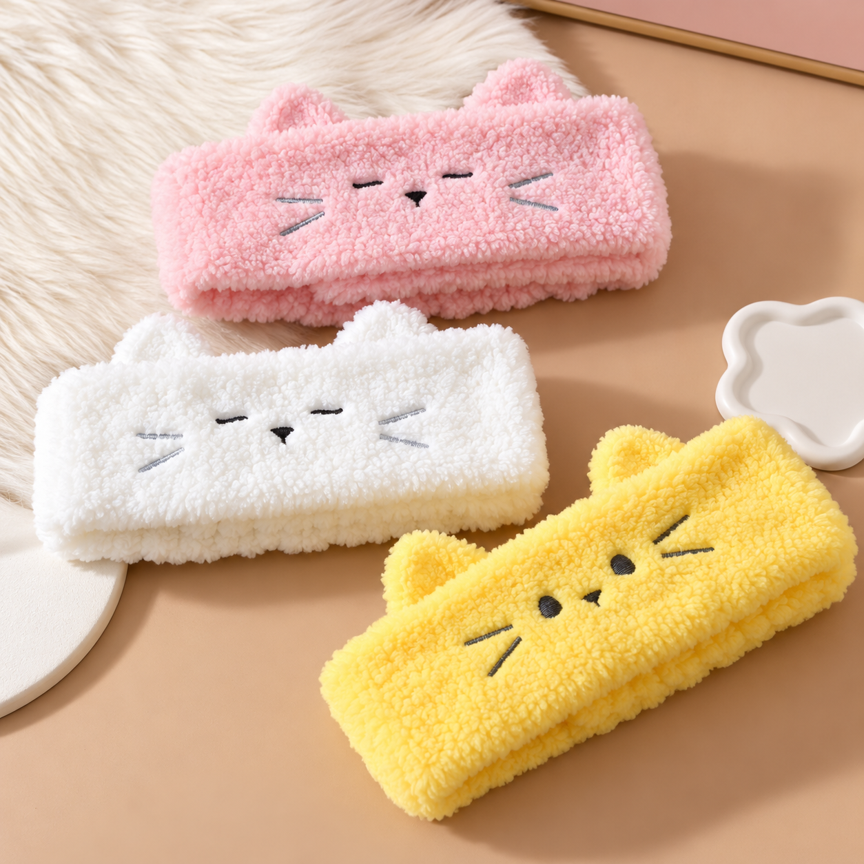 Cat Hook-and-Loop Fleece Headbands