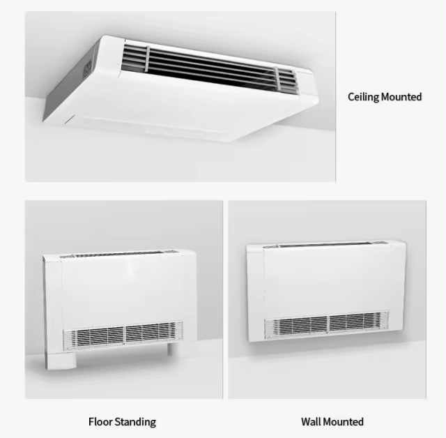 High Efficiency Ultra thin floor standing/wall mounted/ceiling mounted exposed Water fcu fan coil unit for hotels heating