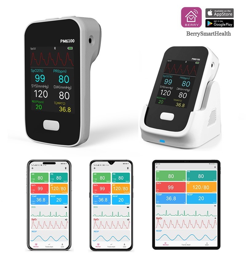 PM6100 Handheld Vital Sign Monitor ECG Mini Bluetooth Patient Monitor With Wireless Charger with APP