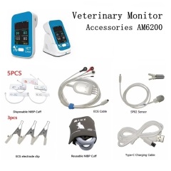 Accessories for AM6200 Veterinary Monitor, SpO2 Sensor, ECG Cable, BP Cuffs