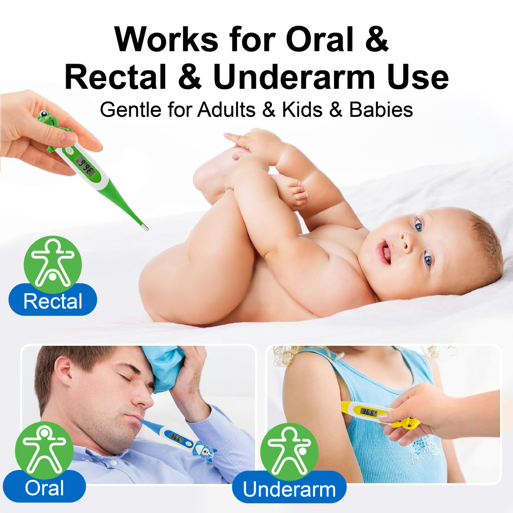Digital Thermometer for Adults & Kids, Cartoon Design Oral Thermometer for Babies, Accurate Body Temperature Reading in 60 Seconds,with Fever Alert Sound Feature - 3 Pack，holiday gifts