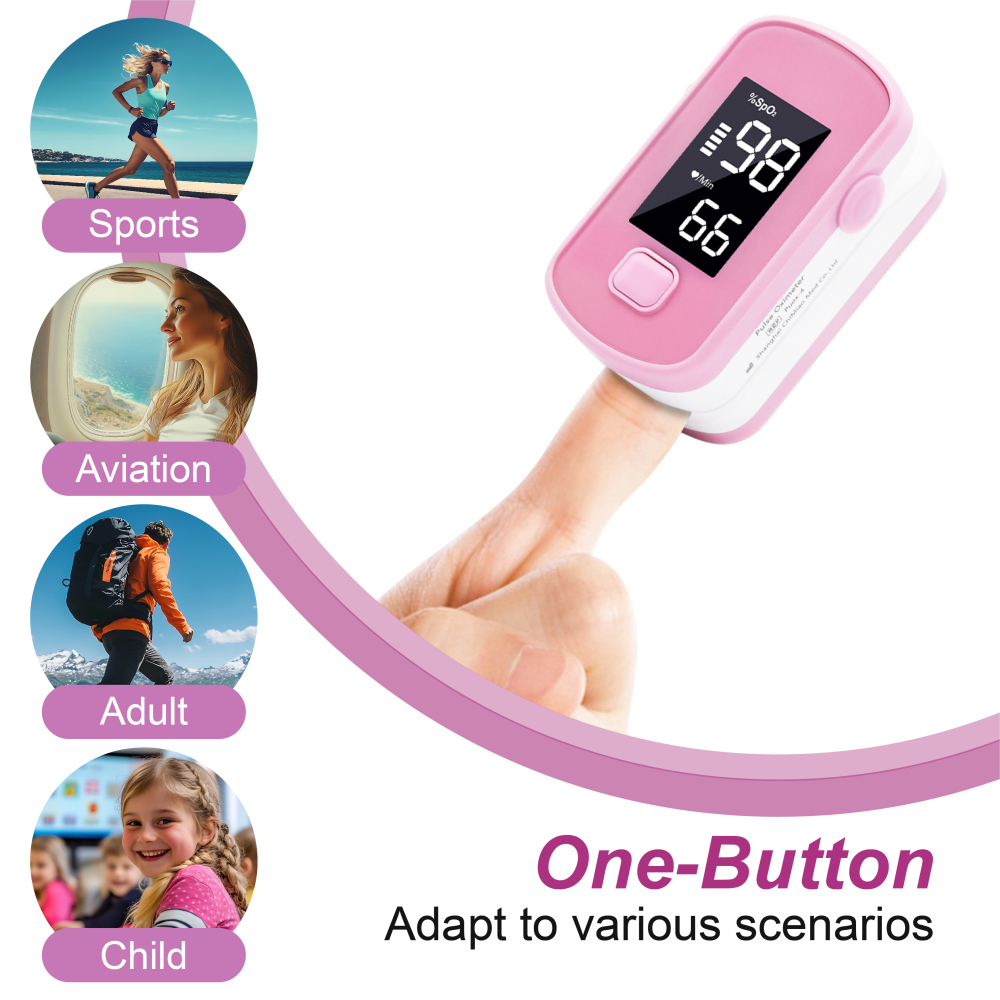 Pepultech Pink Fingertip Pulse Oximeter,Blood Oxygen Saturation Monitor for Kids Adults, High Accuracy O2 Meter for All Skin,Battery and Lanyard Included (Pink)