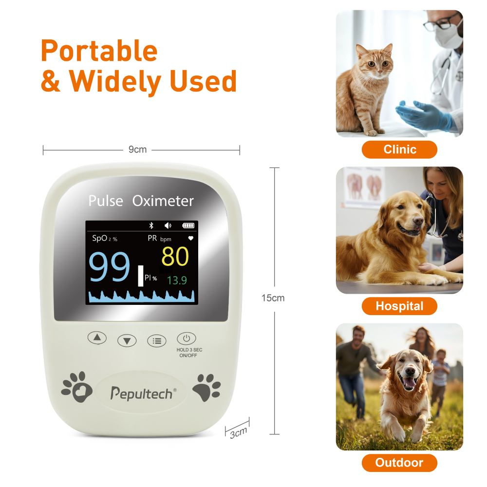 Veterinary Spo2 Pulse Oximeter,Handheld Digital Animal Pulse Oximeter Equipment for Pet Dog and Cat Tongue Probe, Easy to use and Accurate Monitor, Battery Powered (Not included)