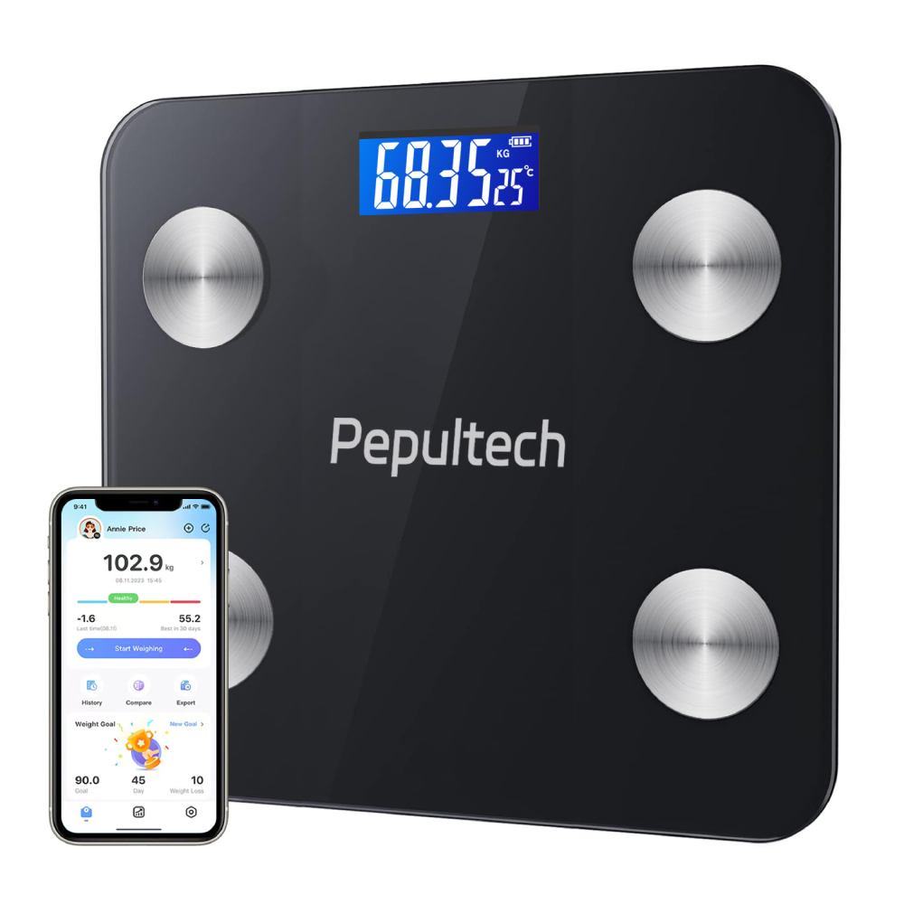 Pepultech Smart Digital Scales for Body Weight, Bathroom Weighing Scales Body Weight with App, Smart Bluetooth Body Scale for Fitness Tracking,Soft Non-Slip Feet,Body Composition Monitor 400lb/180kg