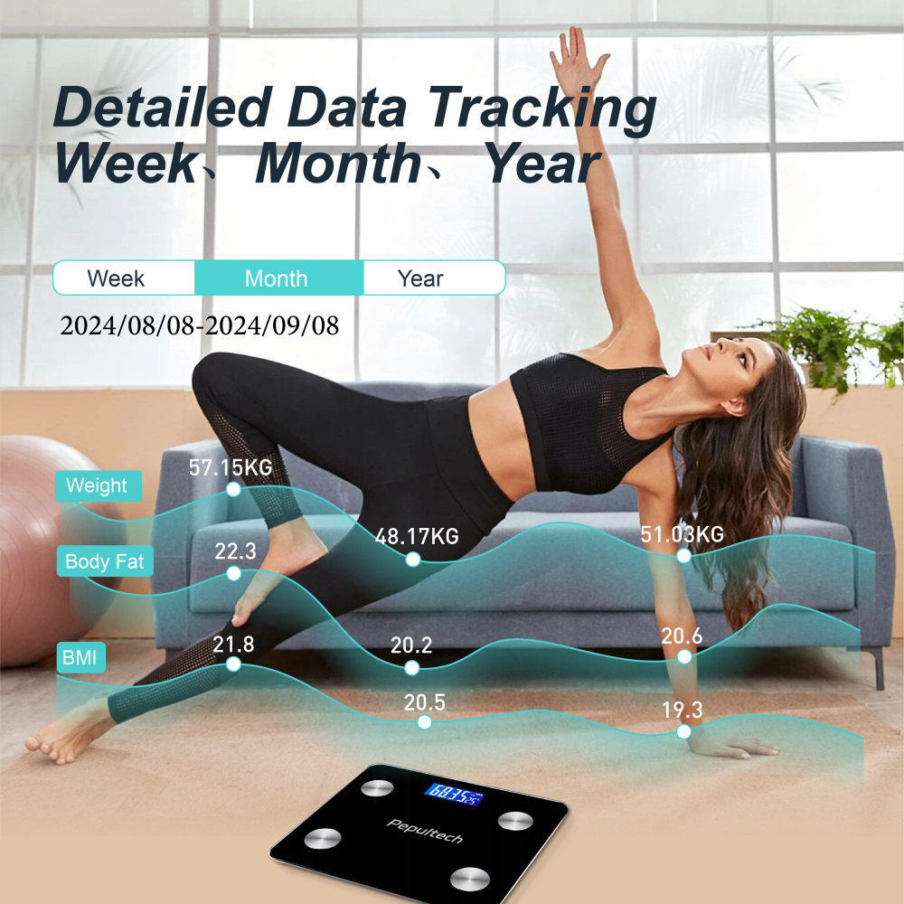 Pepultech Smart Digital Scales for Body Weight, Bathroom Weighing Scales Body Weight with App, Smart Bluetooth Body Scale for Fitness Tracking,Soft Non-Slip Feet,Body Composition Monitor 400lb/180kg