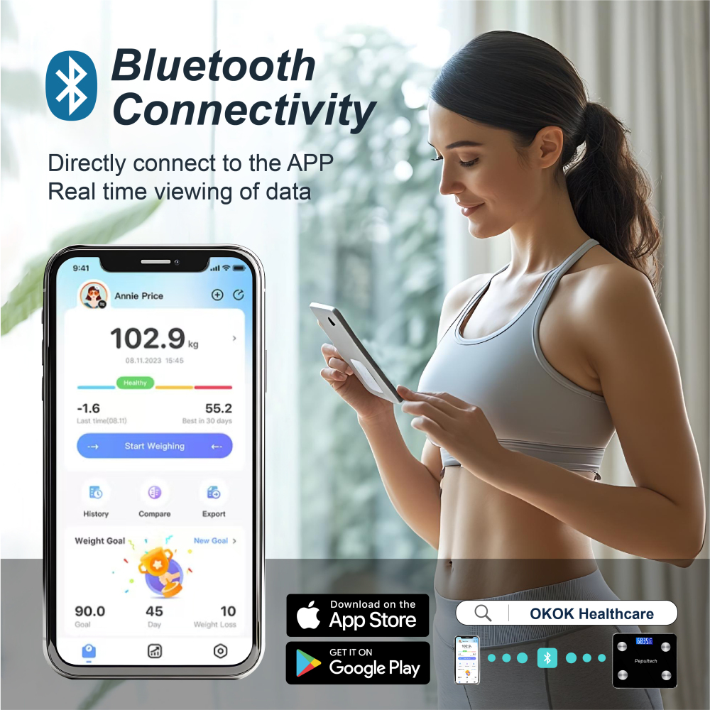 Pepultech Smart Digital Scales for Body Weight, Bathroom Weighing Scales Body Weight with App, Smart Bluetooth Body Scale for Fitness Tracking,Soft Non-Slip Feet,Body Composition Monitor 400lb/180kg
