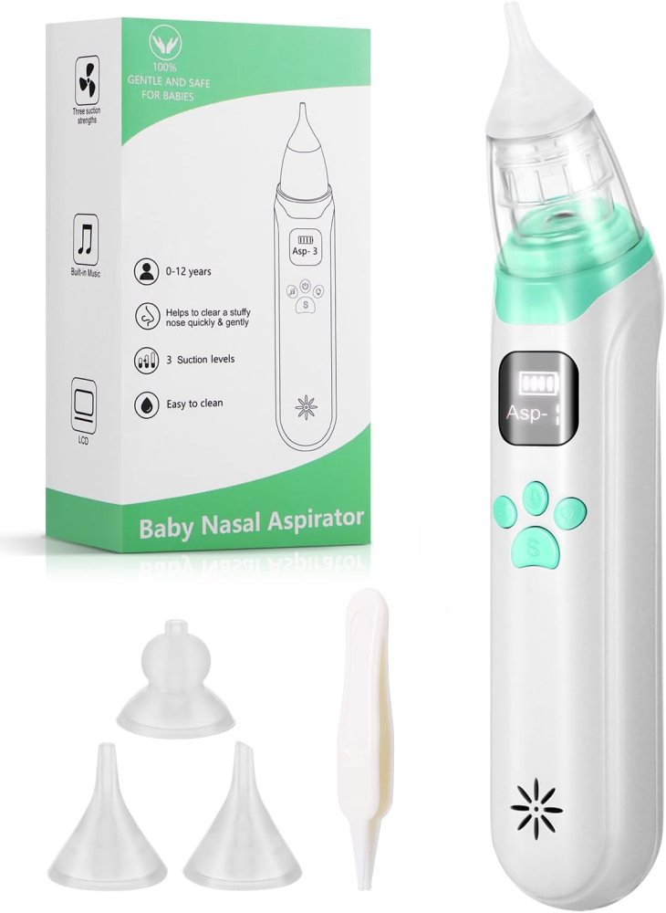 Nasal Aspirator for Baby, Electric Baby Nose Sucker with Larger Suction Chamber and More Powerful Suction, Automatic Nose Cleaner with Music and Light Soothing Function