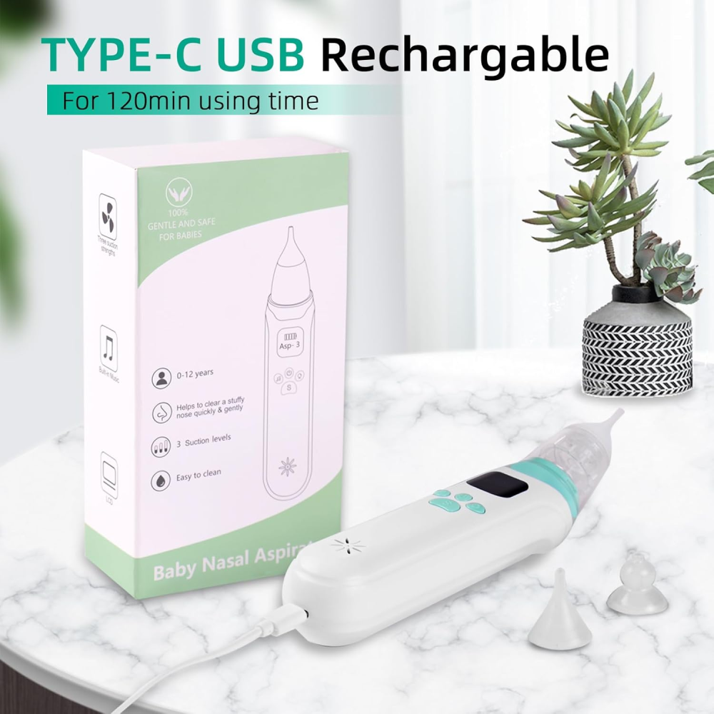 Nasal Aspirator for Baby, Electric Baby Nose Sucker with Larger Suction Chamber and More Powerful Suction, Automatic Nose Cleaner with Music and Light Soothing Function