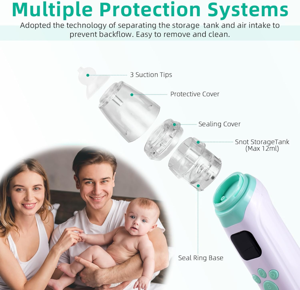 Nasal Aspirator for Baby, Electric Baby Nose Sucker with Larger Suction Chamber and More Powerful Suction, Automatic Nose Cleaner with Music and Light Soothing Function