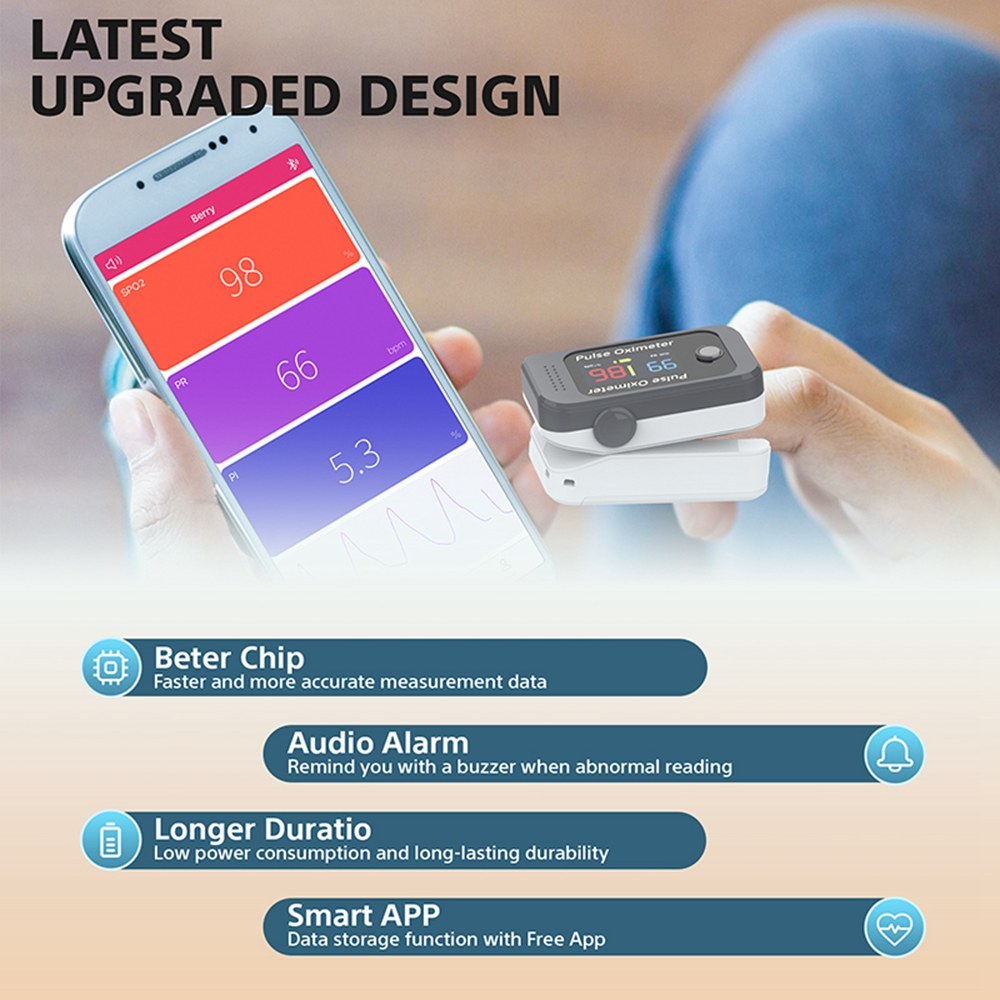 Fingertip Pulse Oximeter BM1000C Bluetooth with TFT LCD Display for Oxygen Saturation and Heart Rate Monitoring Monitor (SpO2) with Pulse Rate Measurements,Portable Finger O2 Meter with OLED Screen for Home Use and Sports,Battery Powered Inluded
