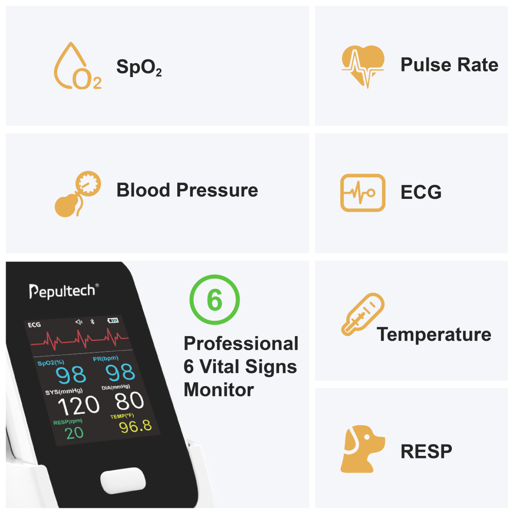 Pepultech 6 Parameters Veterinary Vital Signs Monitor for pet,Bluetooth Veterinary Pulse Oximeter for Dogs cats， Rechargeable Blood Pressure Monitor for Pets,Oxygen Spo2 Monitoring Tools for Family Clinic Use