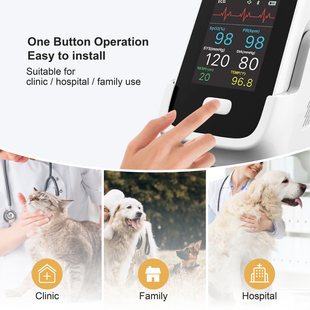 Pepultech 6 Parameters Veterinary Vital Signs Monitor for pet,Bluetooth Veterinary Pulse Oximeter for Dogs cats， Rechargeable Blood Pressure Monitor for Pets,Oxygen Spo2 Monitoring Tools for Family Clinic Use
