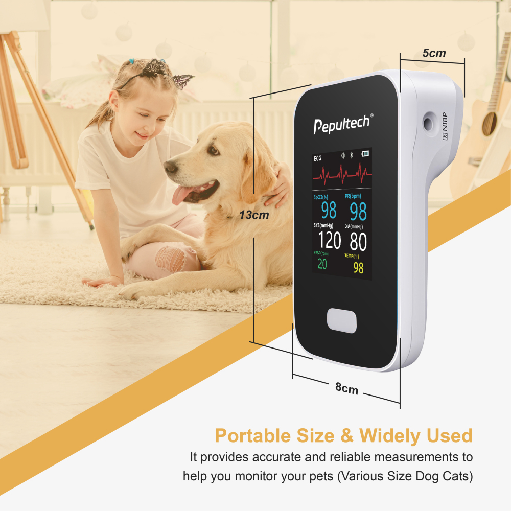 Pepultech 6 Parameters Veterinary Vital Signs Monitor for pet,Bluetooth Veterinary Pulse Oximeter for Dogs cats， Rechargeable Blood Pressure Monitor for Pets,Oxygen Spo2 Monitoring Tools for Family Clinic Use