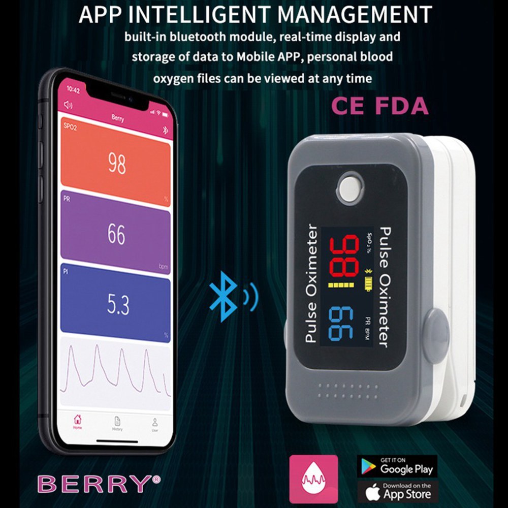 Fingertip Pulse Oximeter BM1000C Bluetooth with TFT LCD Display for Oxygen Saturation and Heart Rate Monitoring Monitor (SpO2) with Pulse Rate Measurements,Portable Finger O2 Meter with OLED Screen for Home Use and Sports,Battery Powered Inluded