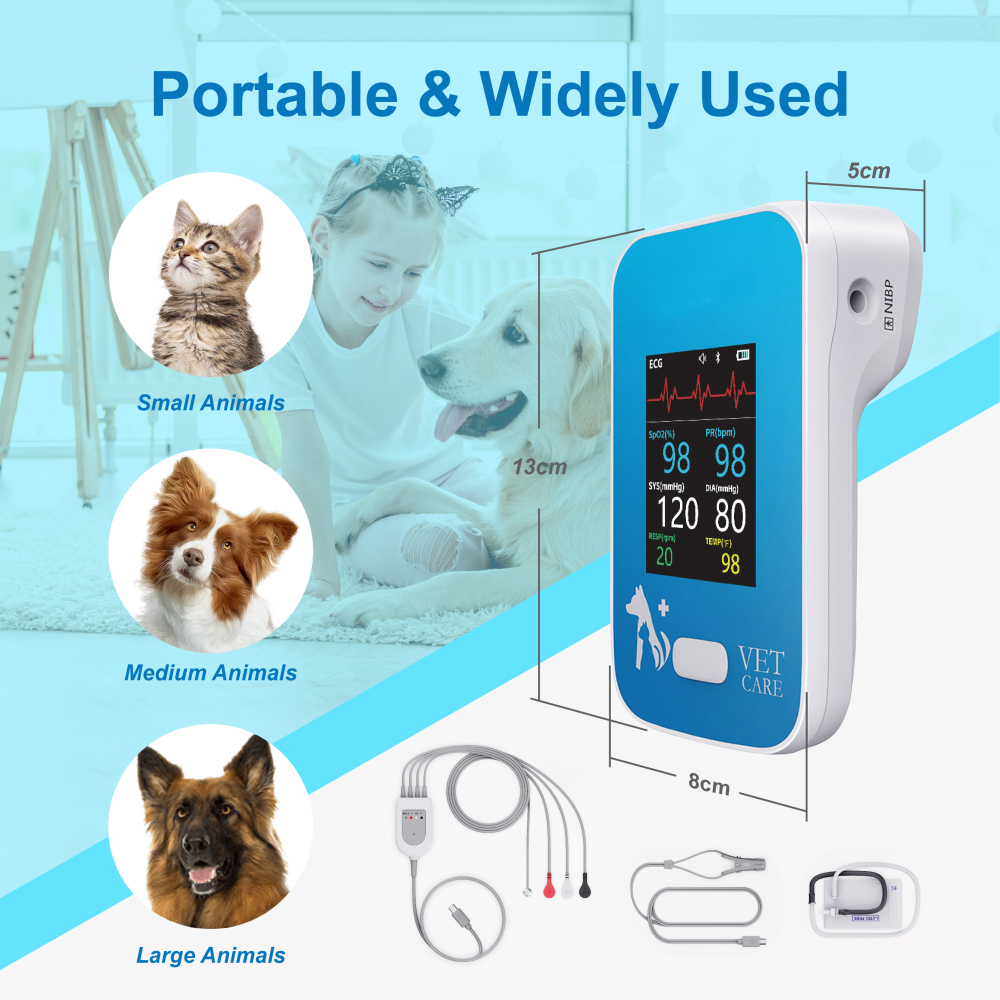 Veterinary Monitor for Cat Dog 6 Parameters Spo2,ECG,Blood Pressure ,Heart Rate, Respriation,Pulse Rate Vet Mini Monitor Multi-parameter Clinic Vet Hospital Use