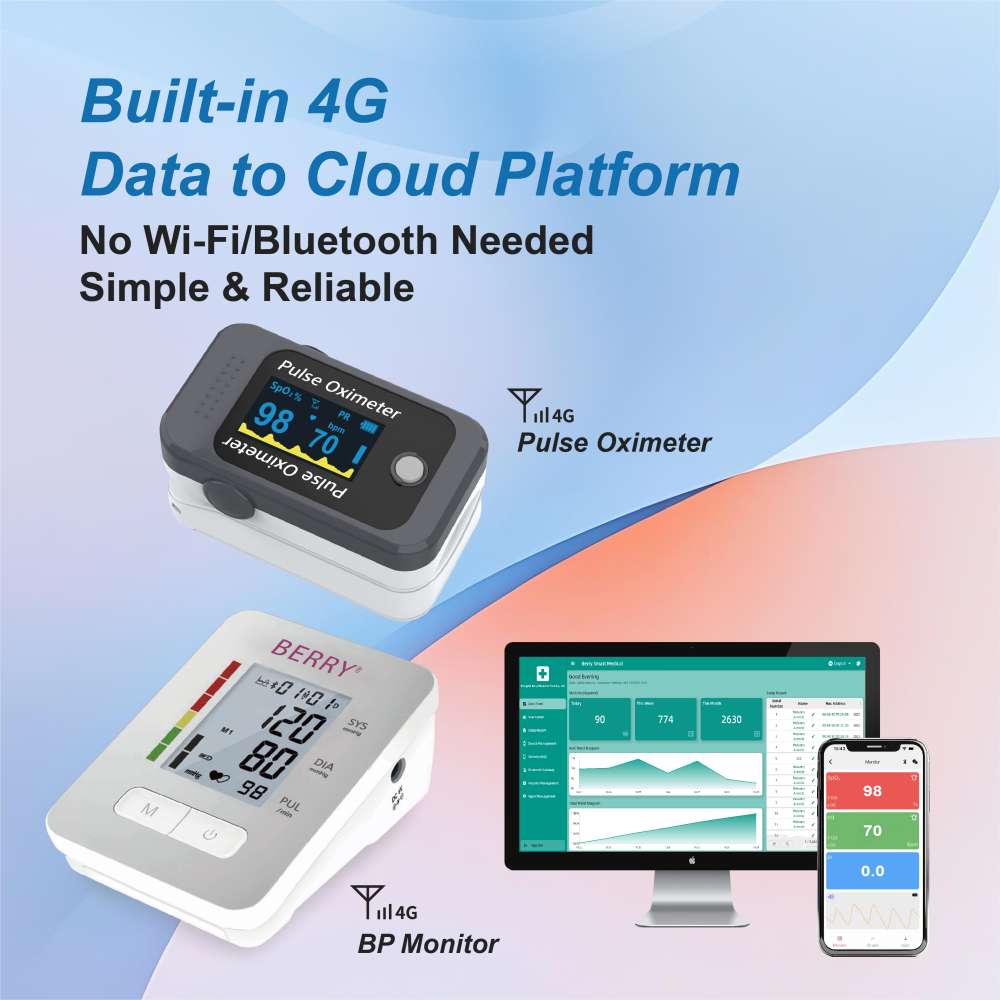 PEPULTECH Cellular Network Health Monitor Hub - Real-Time Vital Signs Tracking for Family, Real Time SPO2 and Blood Pressure Tracking via APP, Bluetooth Connected Wellness Hub