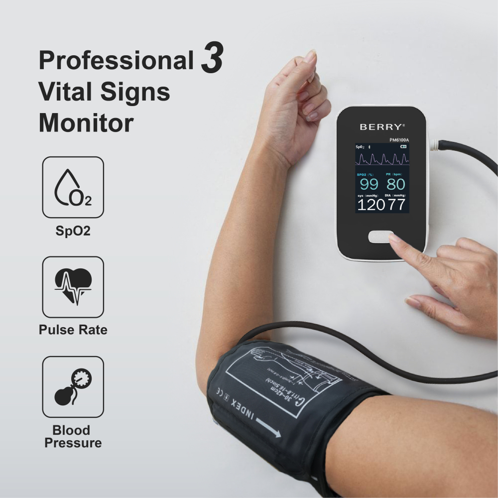PM6100A 3-in-1 Portable Vital Signs Monitor – SpO₂, Pulse Rate & Blood Pressure with Bluetooth App