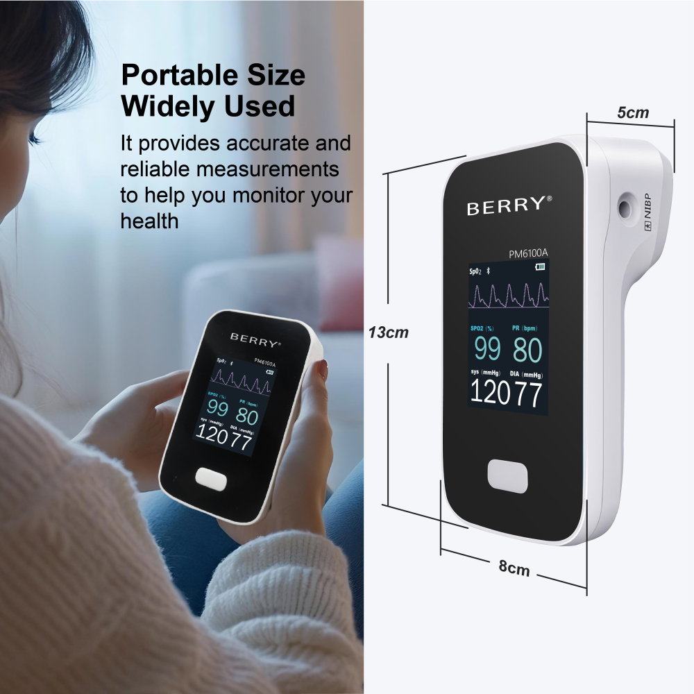 PM6100A 3-in-1 Portable Vital Signs Monitor – SpO₂, Pulse Rate & Blood Pressure with Bluetooth App