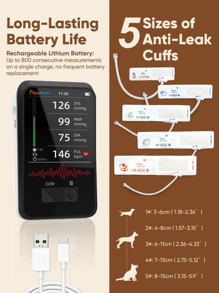 Veterinary Blood Pressure Monitor for Dogs & Cats with 5 Cuffs - BMN35