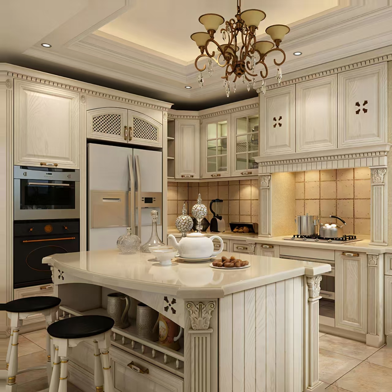 Factory Price Private Villa Kitchen Design Classic Cupboards Unique Kitchen Cabinet Full Set