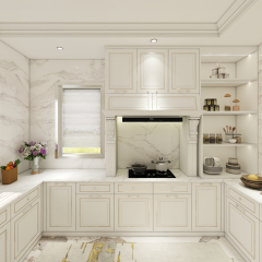 Classic Custom Solid Wood Kitchen Cabinet European Style With Built-in oven U-Shape Cabinet