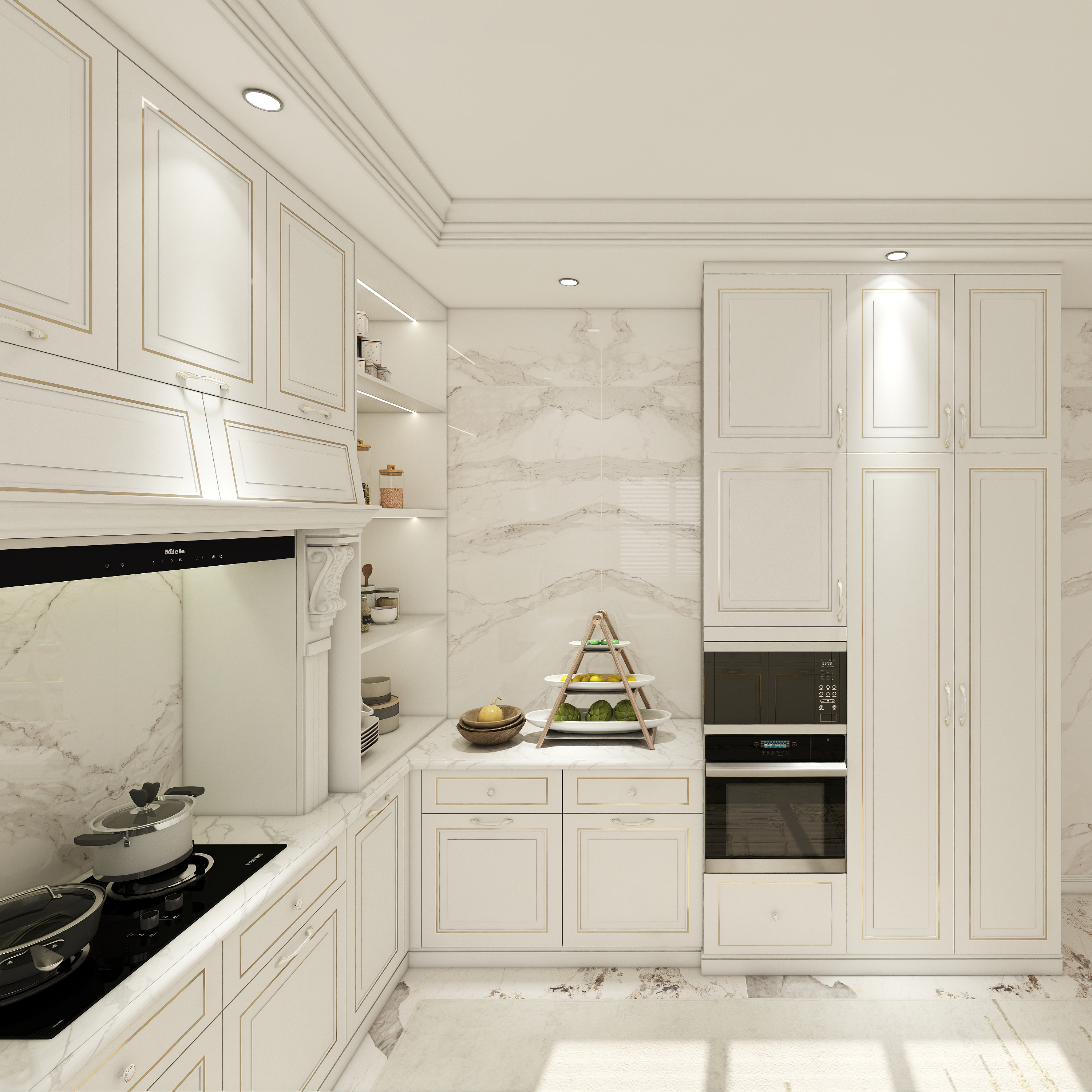 Classic Custom Solid Wood Kitchen Cabinet European Style With Built-in oven U-Shape Cabinet
