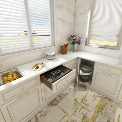 Classic Custom Solid Wood Kitchen Cabinet European Style With Built-in oven U-Shape Cabinet
