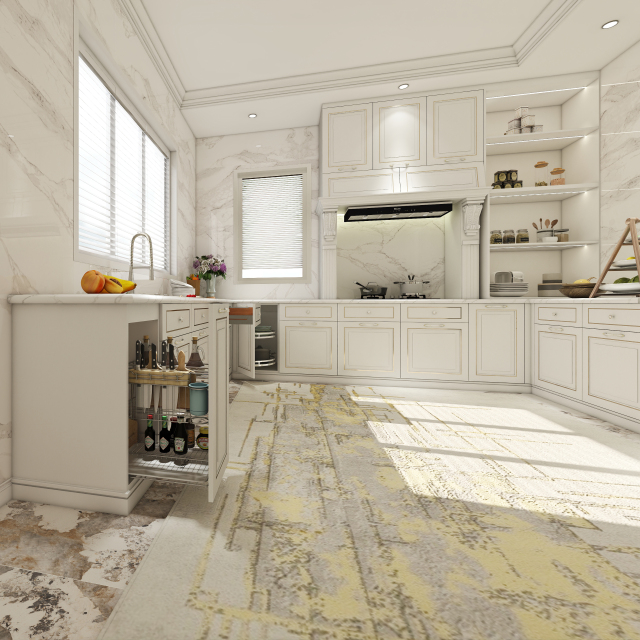 Classic Custom Solid Wood Kitchen Cabinet European Style With Built-in oven U-Shape Cabinet
