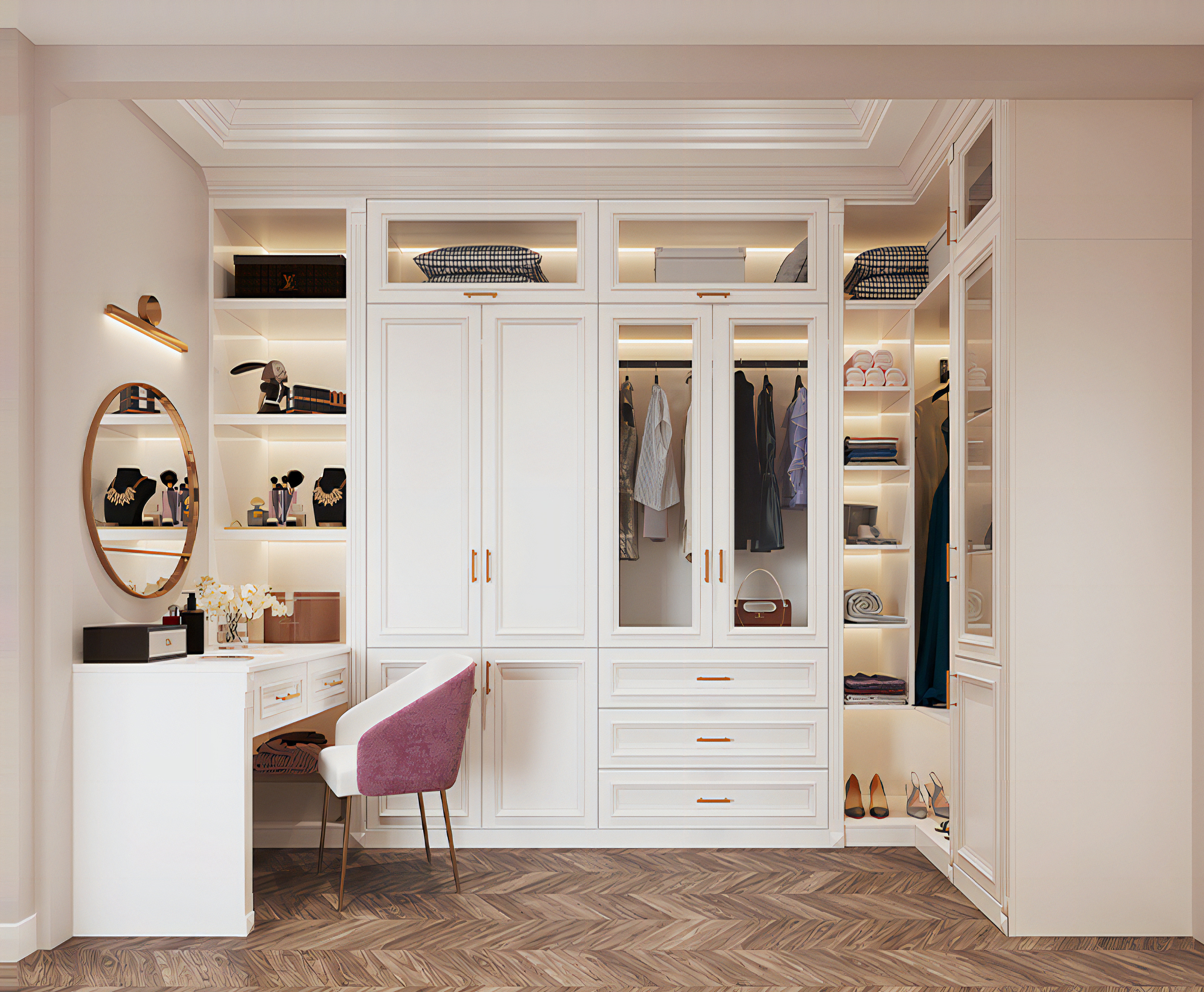 Modern DIY Glass Mirror Dressing for Bedroom Solid Wood Door Home Panel Wood Design Wardrobe Closet Furniture Stylish Metal Material
