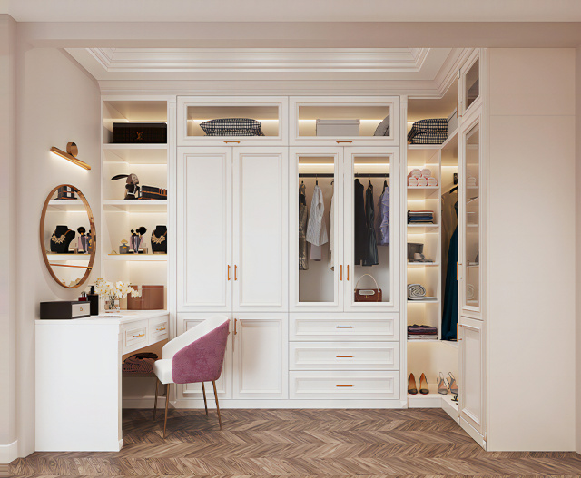 Modern DIY Glass Mirror Dressing for Bedroom Solid Wood Door Home Panel Wood Design Wardrobe Closet Furniture Stylish Metal Material