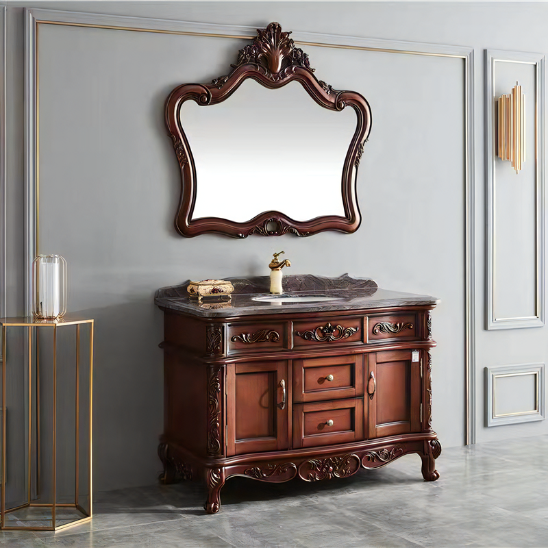 Classical Bathroom Vanity Solid Wood Floor Standing Cabinet with Mirror Bathroom Vanity Cabinet with Sink