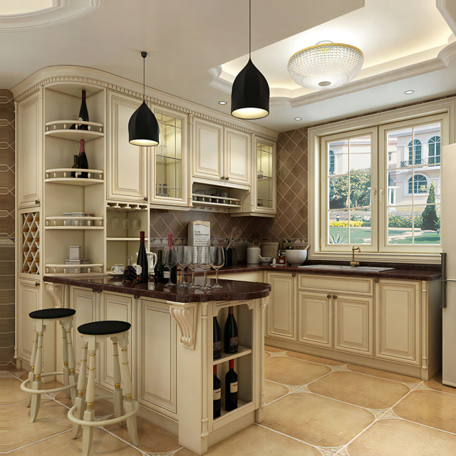 High Quality European Style Custom Classical Style Classic Luxury Solid Wood Kitchen Cabinet Design