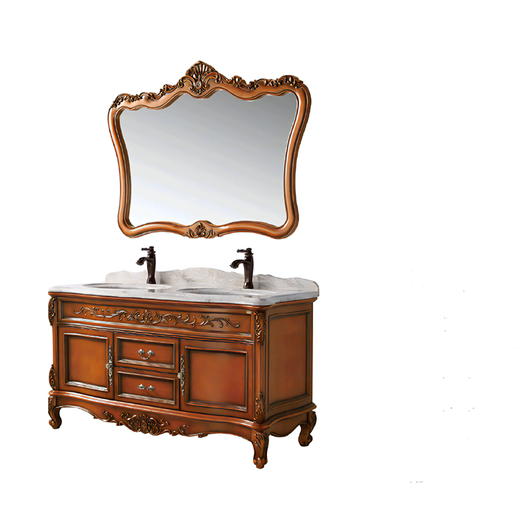 Euro Classic French Style Double Sink Solid Wood Bathroom Cabinet Vanity