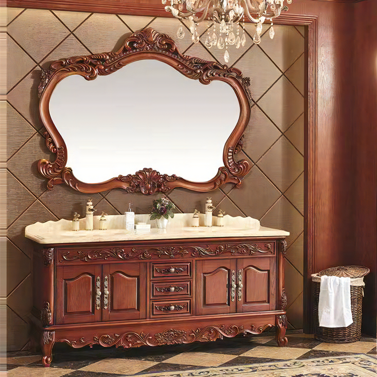 Classical Bathroom Vanity Solid Wood Floor Standing Cabinet with Mirror Bathroom Vanity Cabinet with Sink