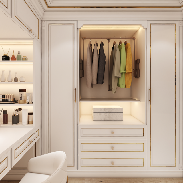 Hot Sale Luxury Wooden Wardrobe Cabinet Bedroom Closet Door Mdf Clothes Wardrobe with Drawer House Furniture